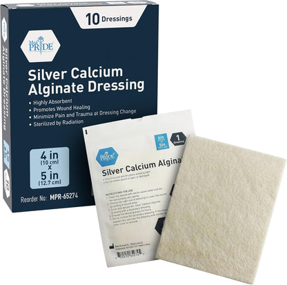 MedPride Silver Calcium Alginate Dressing, 4"x5" - 10/Box, Case of 10 (100 Count)