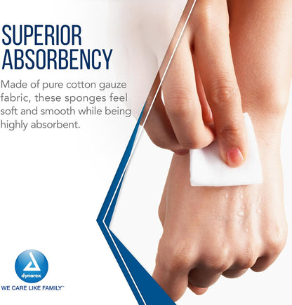 Dynarex Surgical Gauze Sponge, 3" x 3" 12 Ply 200ea/bx, 20bxs/cs (4000 Count)