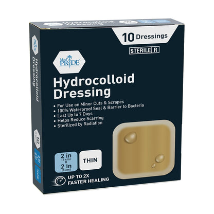 Medpride Hydrocolloid Wound Dressing Pads 2"x2" Thin, Sterile Adhesive Patches, 10/Pack, Case of 20 (200 Count)