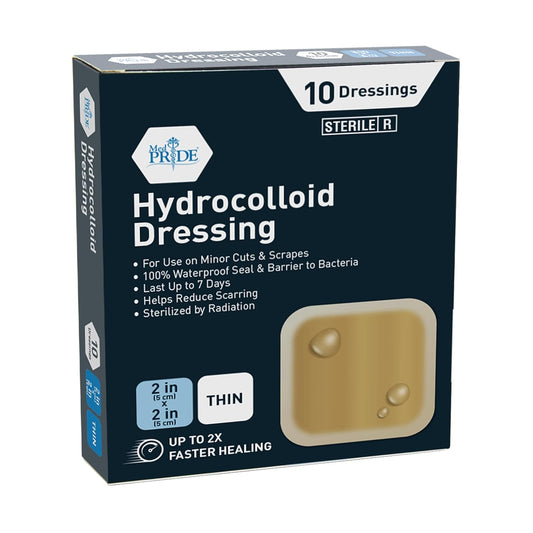 Medpride Hydrocolloid Wound Dressing Pads 2"x2" Thin, Sterile Adhesive Patches, 10/Pack, Case of 20 (200 Count)