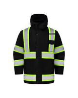 Kiwi High Visibility 3-in-1 Hooded & Fleece Lined ANSI/ISEA 107-2020 Reflector Contrast Trimmed Water Resistant Black Safety Jacket [R71600]