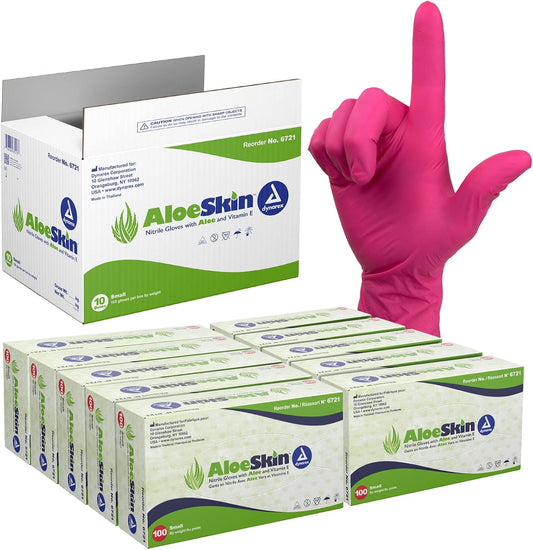 Dynarex AloeSkin Nitrile Exam Gloves with Aloe, Powder-Free - 100ea/bx, 10bxs/cs (1000 Count)