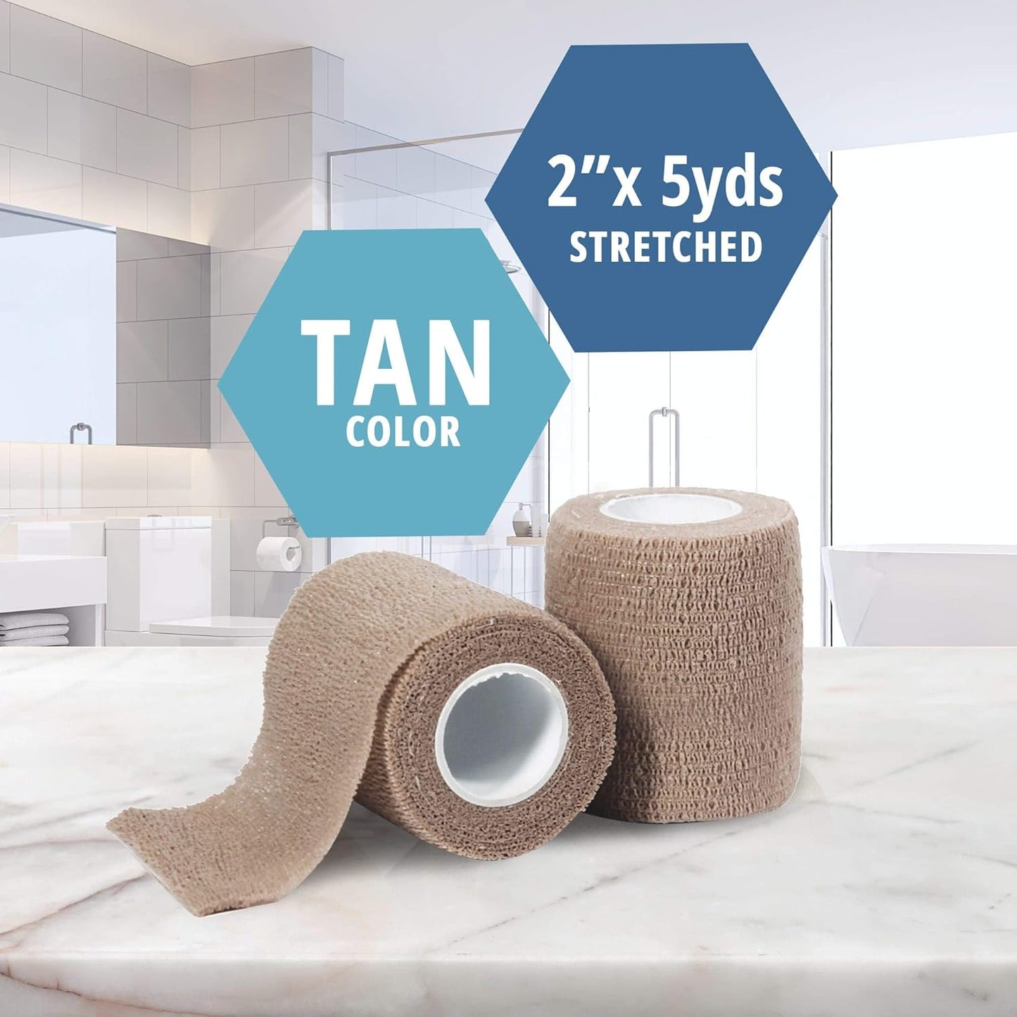 Medpride Self-Adherent Wrap - Athletic Flex Tape First Aid Bandages 16 Rolls, Tan, Latex Free