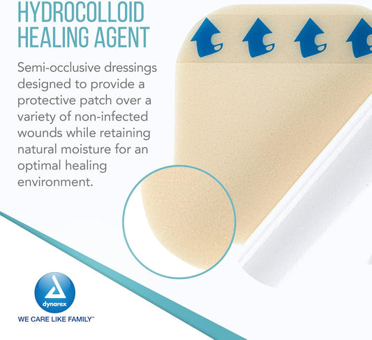 Dynarex DynaDerm - Hydrocolloid Foam, 4" x 4", 5ea/bx, 12bxs/cs (60 Count)