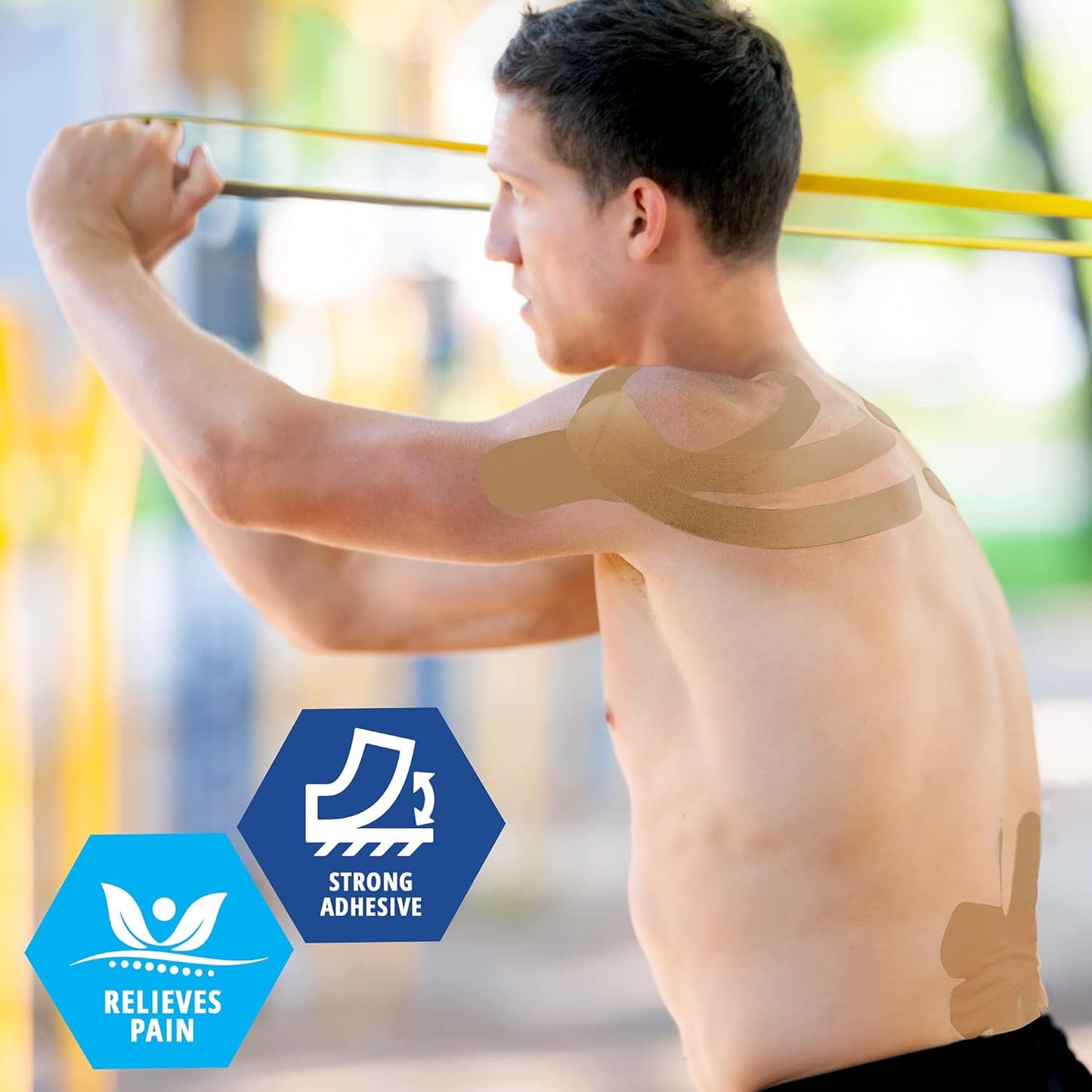 MedPride Kinesiology Tape – Tan 2”x5M Latex-Free Athletic Tape for Pain Relief, Injured Muscle Support, 24/Box, Case of 6 (144 Count)