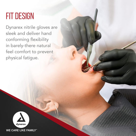 Dynarex Safe-Touch Black Nitrile Exam Gloves, Powder-Free, 100/bx, 10bxs/cs (1000 Count)