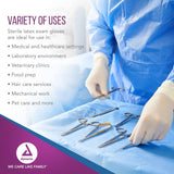 Dynarex Sterile Latex Exam Gloves, 3 Mil Thick, Powder-Free, 50prs/bx, 8bxs/cs (400 Count)