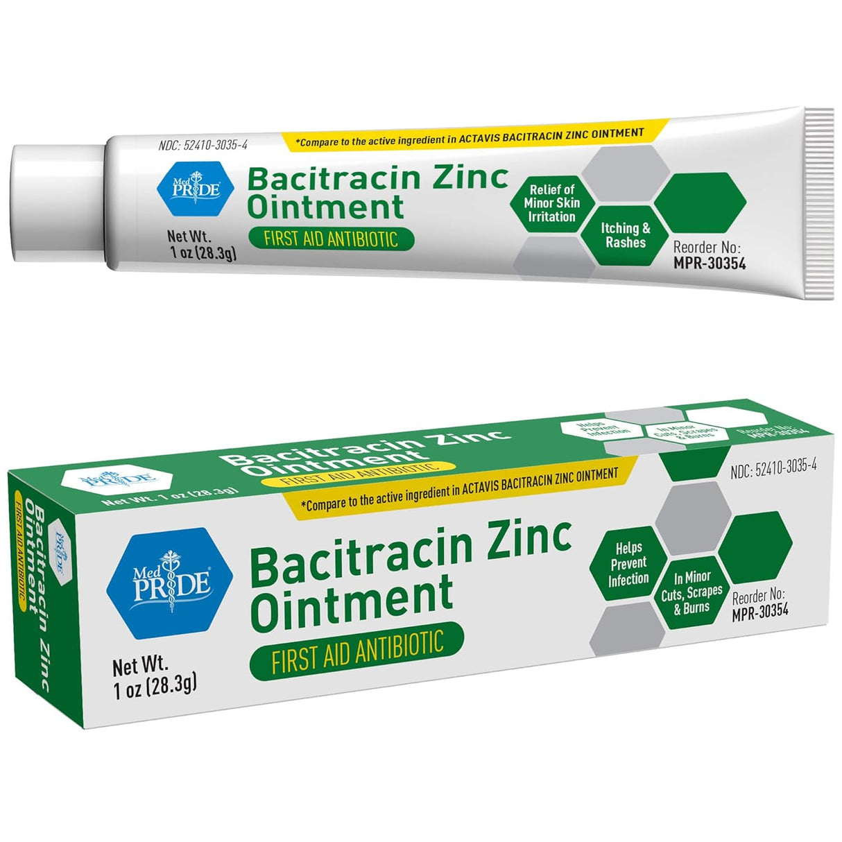 MedPride Bacitracin Zinc Ointment First Aid Antibiotic - 1oz. Tubes - Indv. Boxed- Case of 72