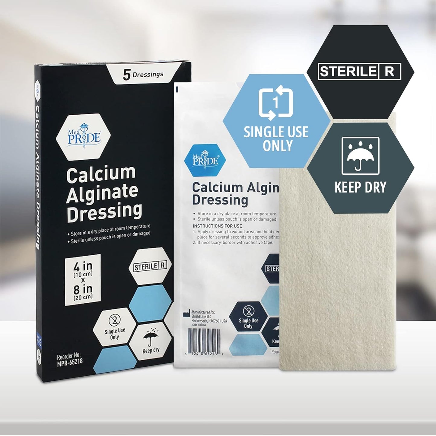 MedPride Antimicrobial Calcium Alginate Wound Dressing Pads, Highly Absorbent, 4” x 8”, Promotes Faster Healing - 5/Box, Case of 20 (100 Count)