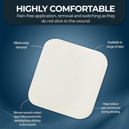 Medpride Foam Dressings 2"x2'' - Sterile, Hydrophilic, Highly Absorbent- Soft, Non-Adhesive Pads, 10/Pack, Case of 20 (200 Count)