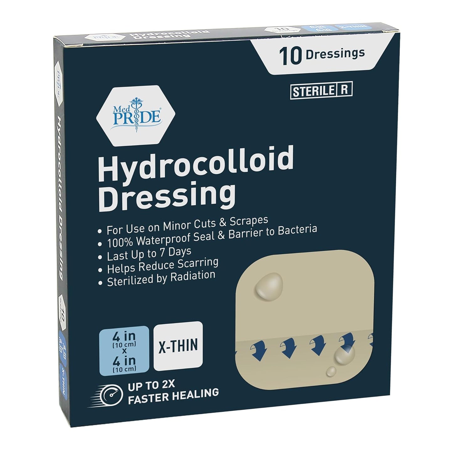 Medpride Hydrocolloid Wound Dressing Pads 4"x4" Extra Thin, Sterile Adhesive Patches, 10/Pack, Case of 20 (200 Count)