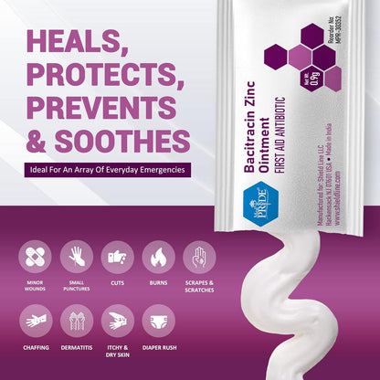 MedPride 0.9g Bacitracin Antibiotic Ointment with Zinc, First Aid Antibiotic Cream - 12/144/cs. (1728 Packets)