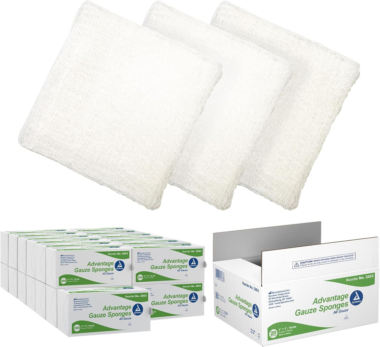 Dynarex Advantage Surgical Sponges, 3" x 3" 12Ply 200ea/bx, 20bxs/cs (4000 Count)