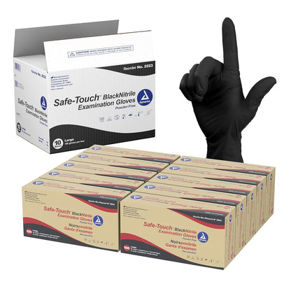 Dynarex Safe-Touch Black Nitrile Exam Gloves, Powder-Free, 100/bx, 10bxs/cs (1000 Count)