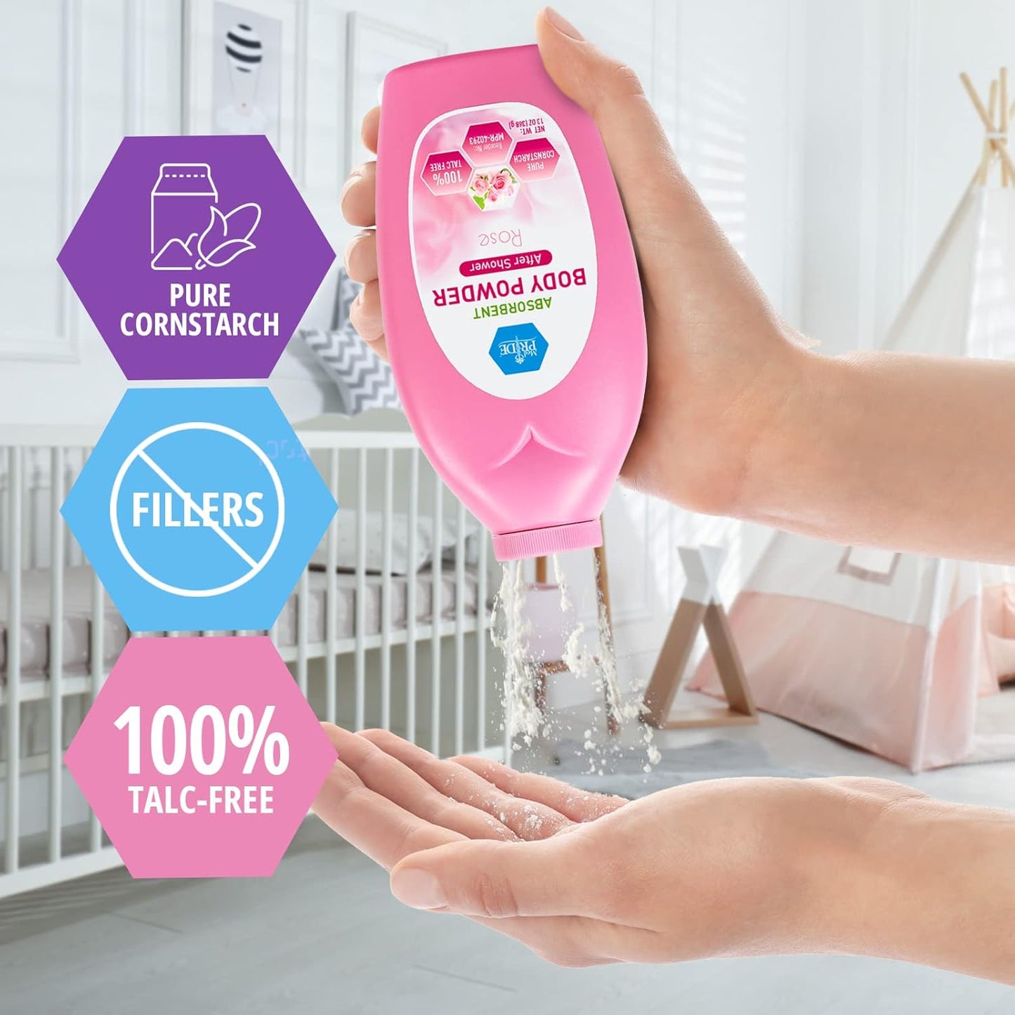 MedPride Body Powder w/seal - Pink Bottle - 13 oz, 24/cs.