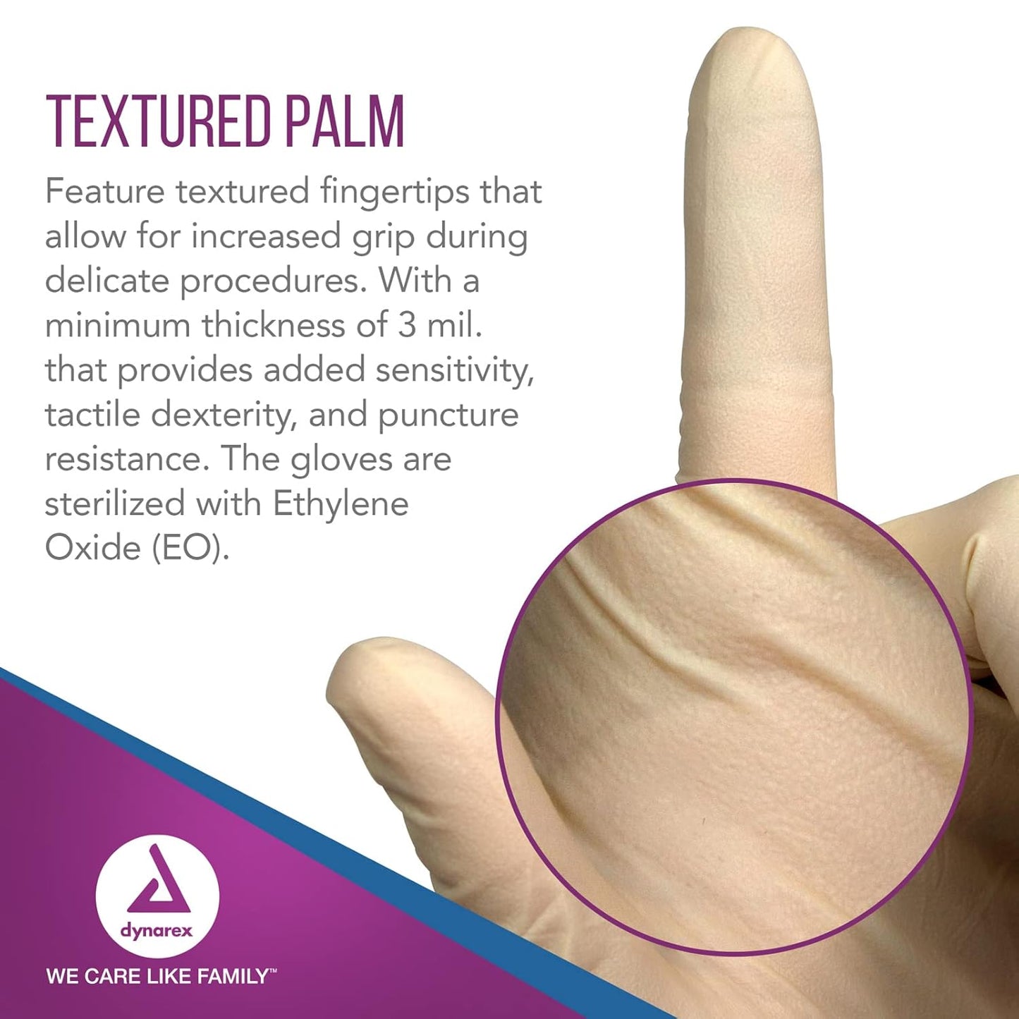 Dynarex Sterile Latex Exam Gloves, 3 Mil Thick, Powder-Free, 50prs/bx, 8bxs/cs (400 Count)