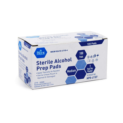 MedPride Sterile Alcohol Prep Pads - Medium - 100 pads, Case of 20 ( 2000 count)