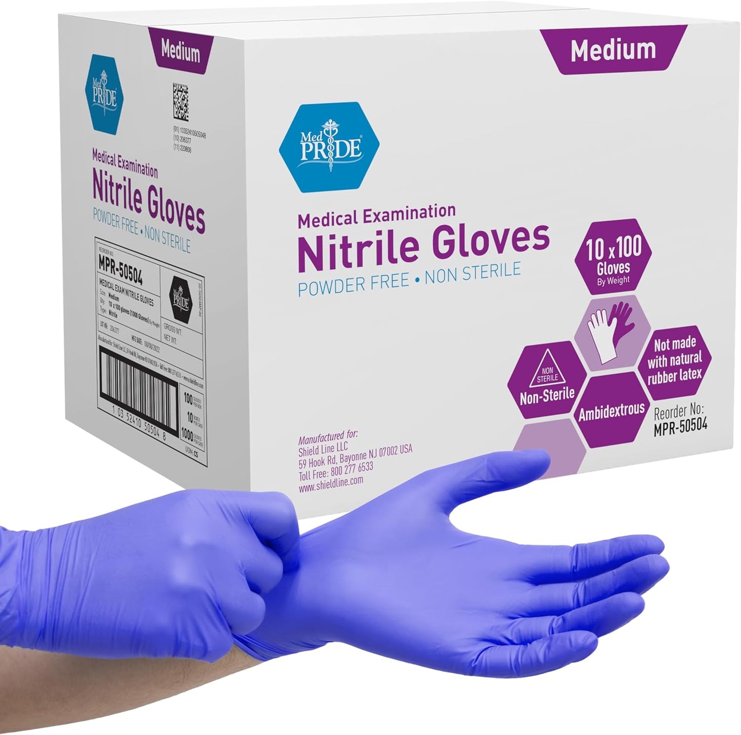 MedPride Nitrile Exam Gloves 4 Mil Thick (Non-Latex) Non-Sterile Powder Free - 100 Gloves / Case of 10 (1000 count)