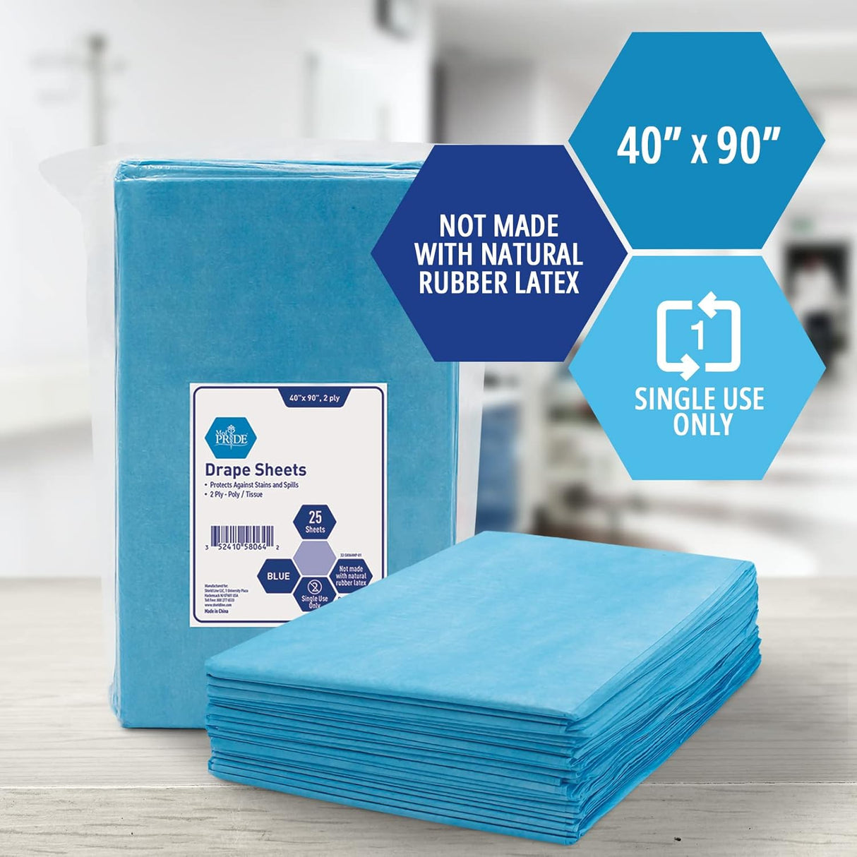 MedPride 2-Ply Hospital Drape Disposable Sheets Leakproof Paper Sheet Table Cover, Blue, 40"x60" T/T 25-Pack, Case of 4 (100 Count)