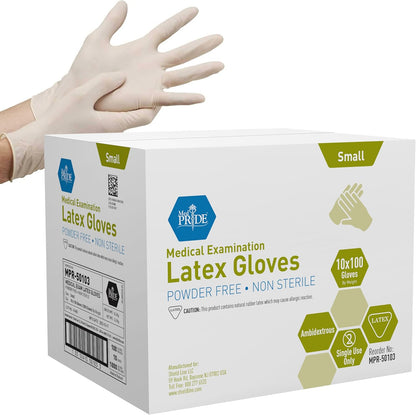 MedPride Latex Exam Gloves - 5 Mil Thick Non-Sterile - Powder Free - 100 Gloves / Case of 10 (1000 count)