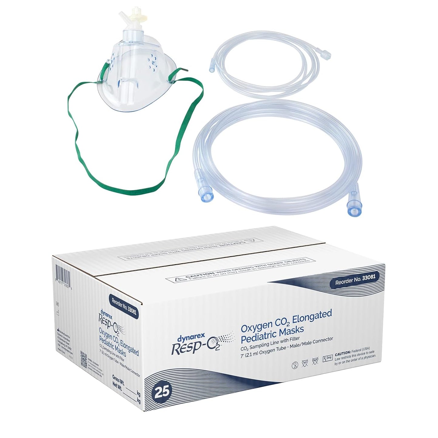 Dynarex EtCO2 Elongated Mask w/ CO2 sampling line w/ 7', 2.1 m - (25 Count)