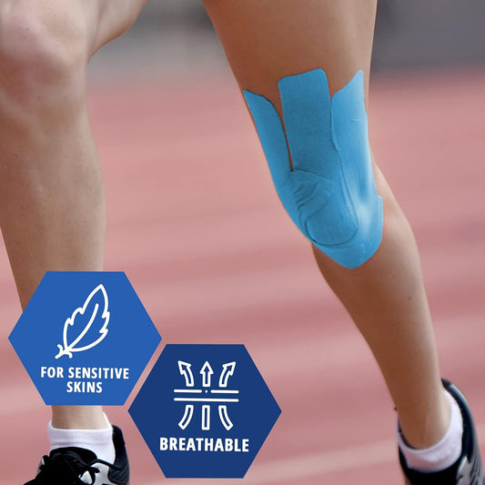 MedPride Kinesiology Tape – Blue 2”x5M Latex-Free Athletic Tape for Pain Relief, Injured Muscle Support, 24/Box, Case of 6 (144 Count)