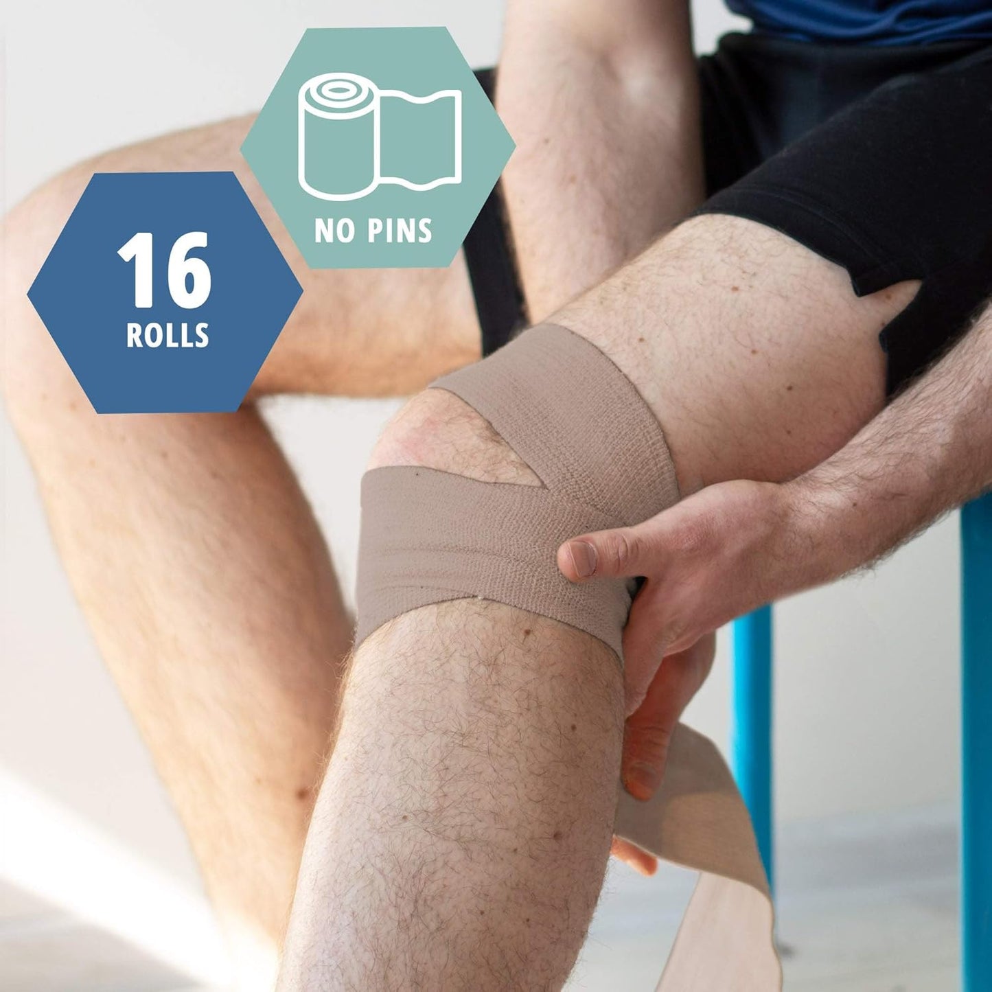 Medpride Self-Adherent Wrap - Athletic Flex Tape First Aid Bandages 16 Rolls, Tan, Latex Free