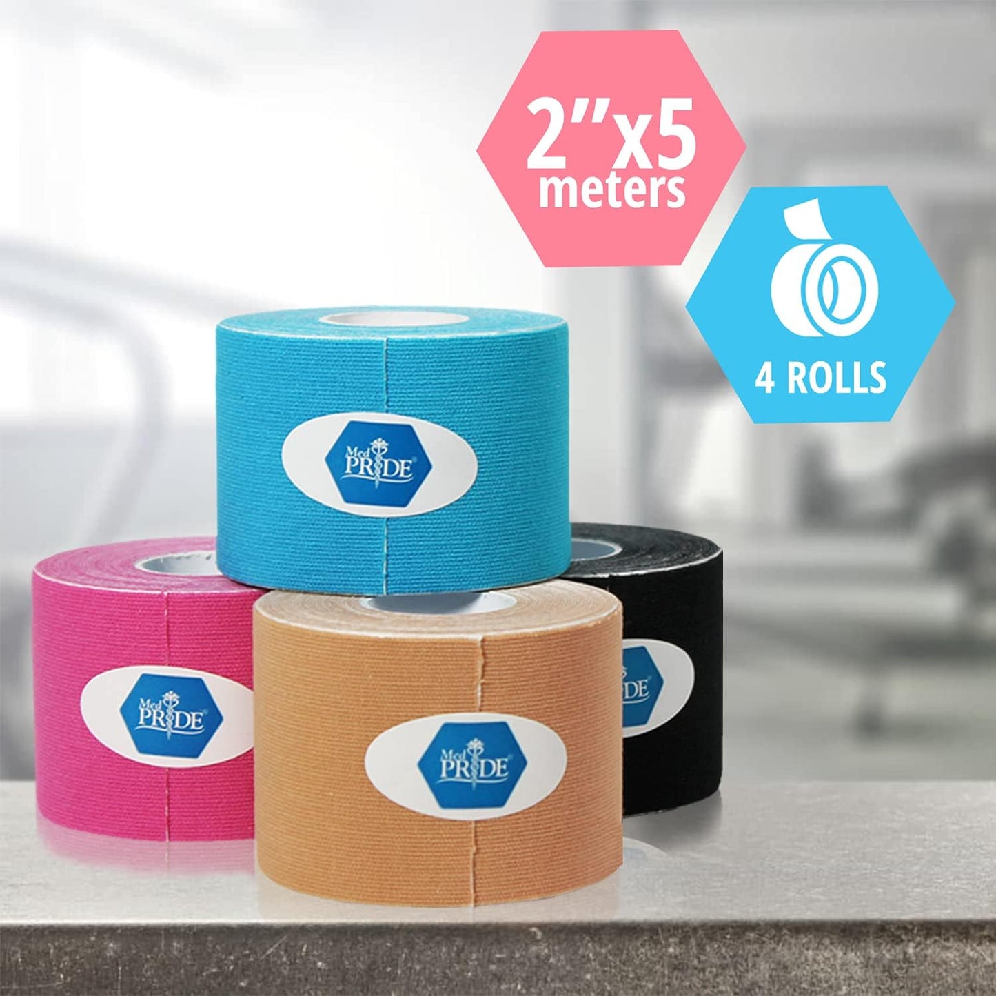 MedPride Kinesiology Tape - Mixed Colors - 2" x 5m - 4 Rolls/Box, Case of 30 (120 Count)