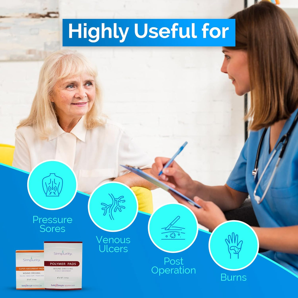 Safe N Simple Simpurity Highly Absorbent Polymer Pads Wound Dressing (80 Count)