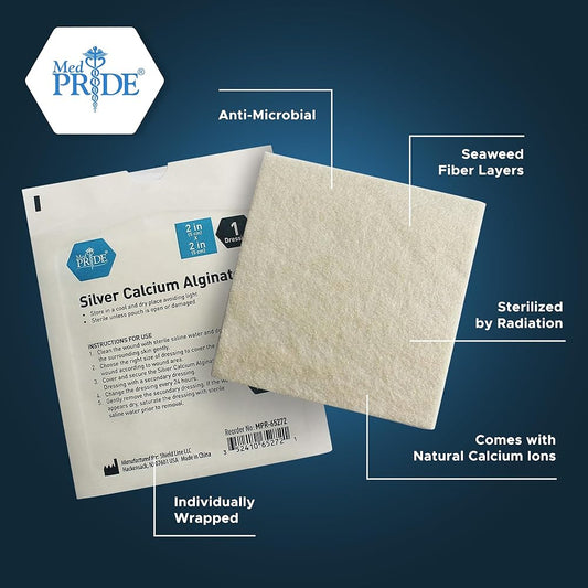 MedPride Silver Calcium Alginate Dressing, 2"x2" - 10/Box, Case of 10 (100 Count)
