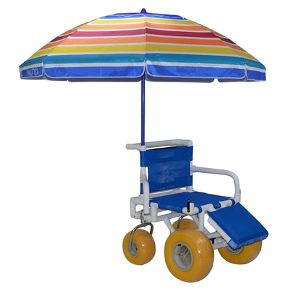 MJM International 722-ATC-ELR-YLW-GRYW-UMB-KD All Terrain Beach Wheelchair with Umbrella Heavy Duty Wheels Non-Corrosive Plastic Bearings, 2 Swivel And 2 Rigid Wheels, Padded Cushion Seat, User-Friendly Elevating Leg Rest