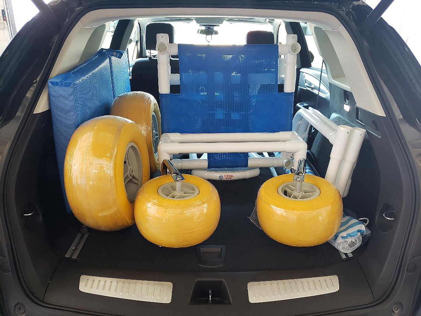 MJM International 722-ATC-YEL All Terrain Beach Wheelchair Heavy Duty Wheels Non-Corrosive Plastic Bearings, 2 Swivel And 2 Rigid Wheels, Padded Cushion Seat, User-Friendly Folding Footrest.