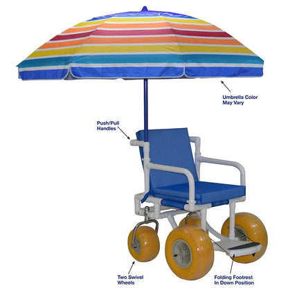 MJM International 722-ATC-YEL All Terrain Beach Wheelchair Heavy Duty Wheels Non-Corrosive Plastic Bearings, 2 Swivel And 2 Rigid Wheels, Padded Cushion Seat, User-Friendly Folding Footrest.