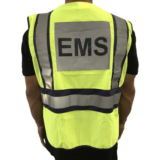LINE2design EMS Safety Vest ANSI Polyester Fabric Yellow with Reflective Trim, Outlined in Navy