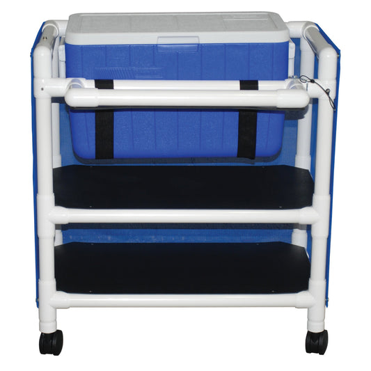 MJM International 810-2 Hydration / ice cart, with 2 storage shelves, skirt cover and panels, 48 qt ice chest