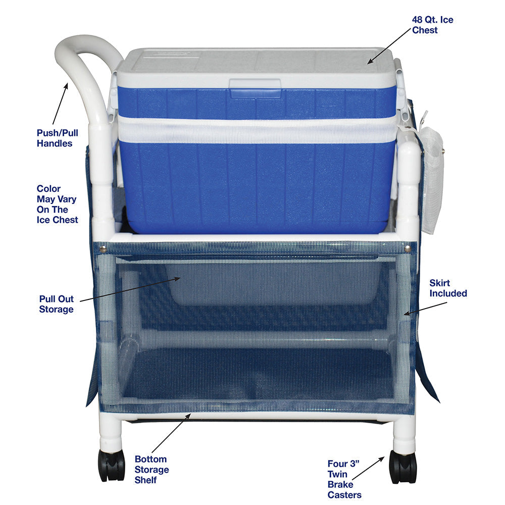MJM International 810 Hydration / ice cart, with skirt cover and panels, 48 qt ice chest