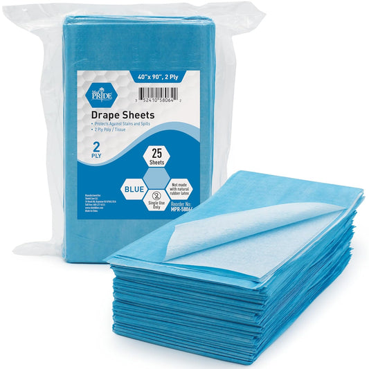 MedPride 2-Ply Hospital Drape Disposable Sheets Leakproof Paper Sheet Table Cover, Blue, 40"x60" T/T 25-Pack, Case of 4 (100 Count)