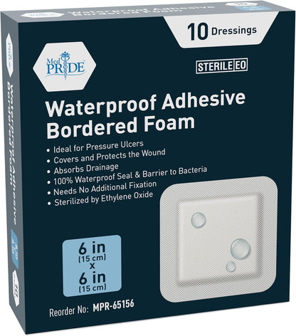 Medpride 6" x 6" Waterproof Adhesive Border Foam Wound Dressing, 10/Pack, Case of 20 (200 Count)