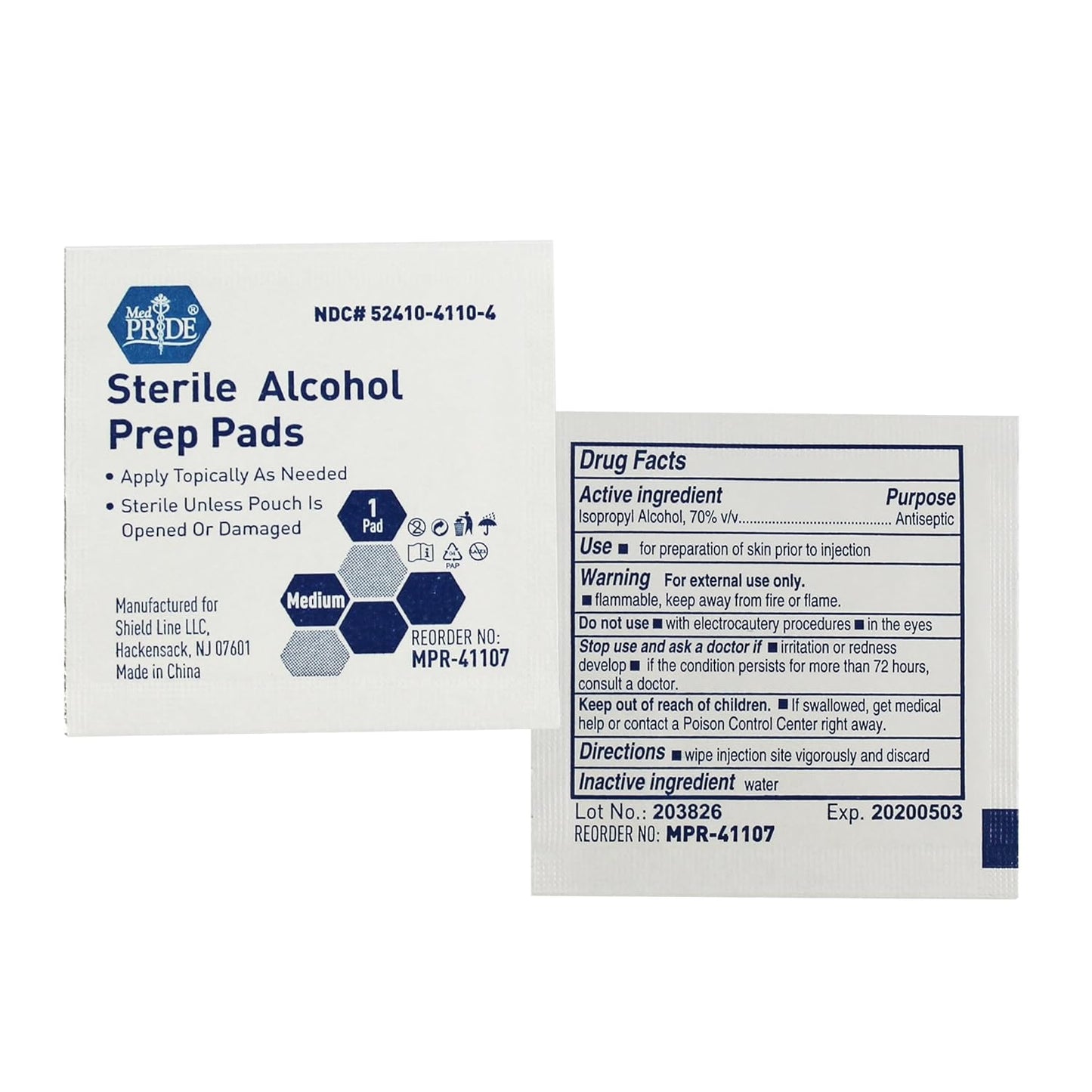 MedPride Sterile Alcohol Prep Pads - Medium - 100 pads, Case of 20 ( 2000 count)