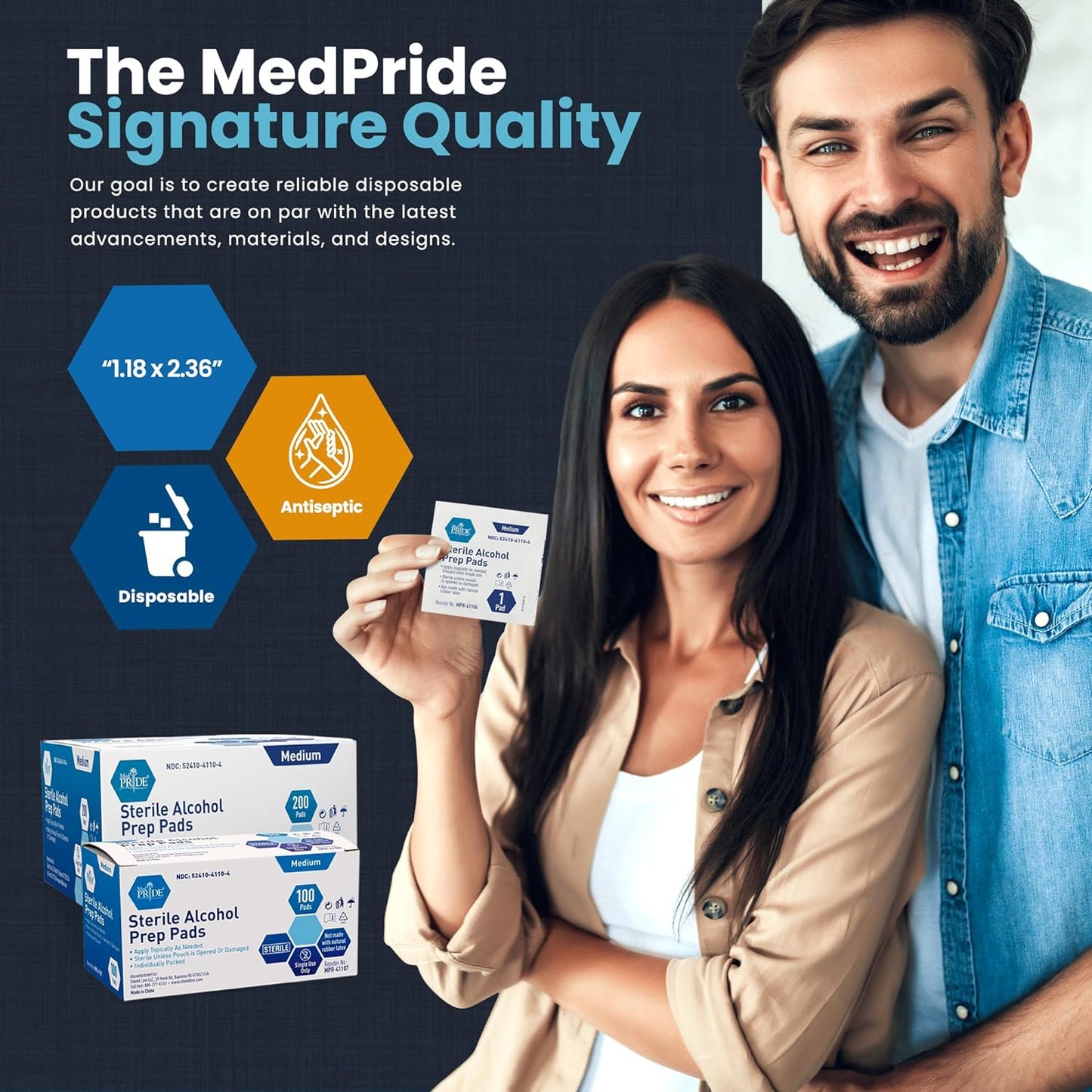 MedPride Sterile Alcohol Prep Pads - Medium - 200 pads, Case of 10 ( 2000 count)