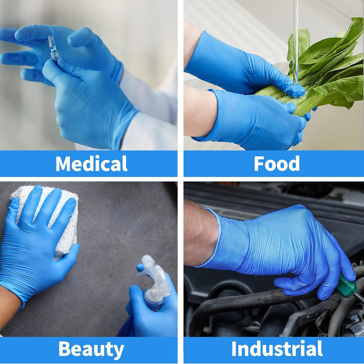 Basic Medical Synmax Nitrile-Vinyl blend Blue Exam Gloves Powder Free, Latex Free 1000 count