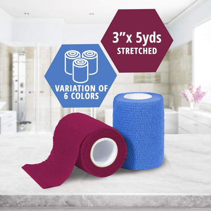 Medpride Self-Adherent Wrap, 3"x5" yds. - Rainbow - Latex Free - 16 rolls/Box, Case of 16 (256 Count)