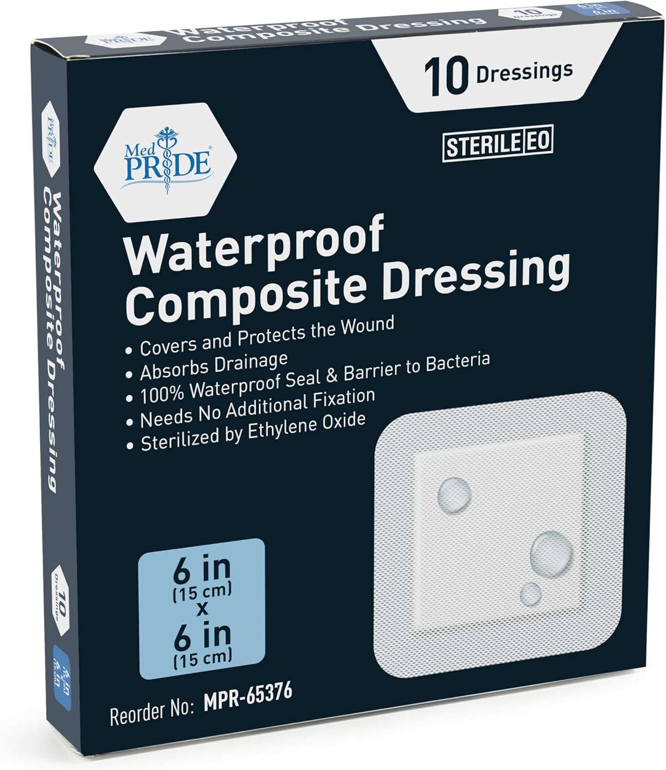 Medpride Waterproof Composite Dressing 6"x6" - 10/Pack, Case of 20 (200 Count)