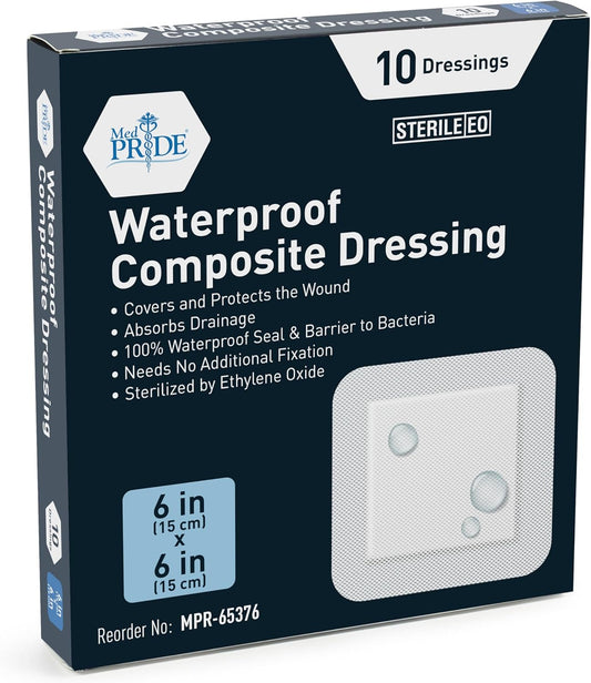 Medpride Waterproof Composite Dressing 6"x6" - 10/Pack, Case of 20 (200 Count)
