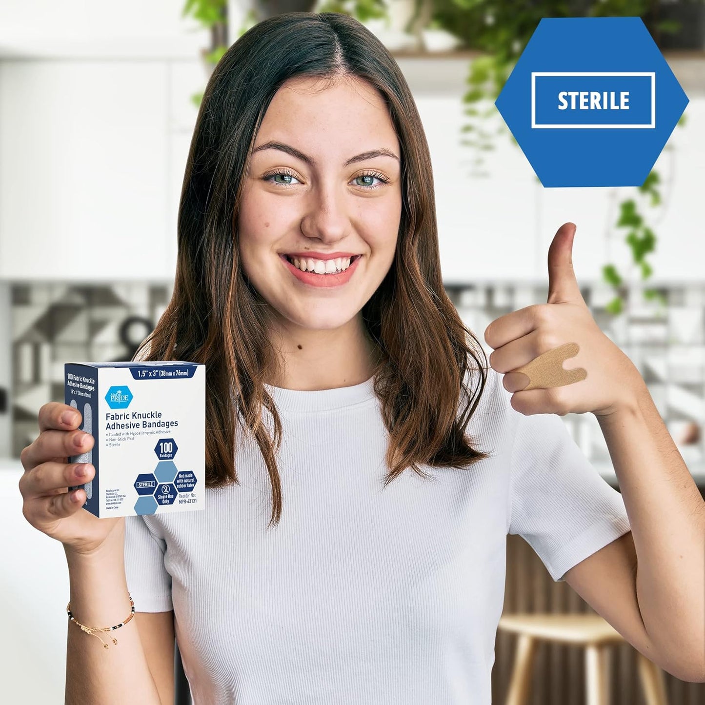 MedPride Sterile Fabric Knuckle Adhesive Bandage 1.5" x 3" - 100/Box, Case of 24 (2400 Count)