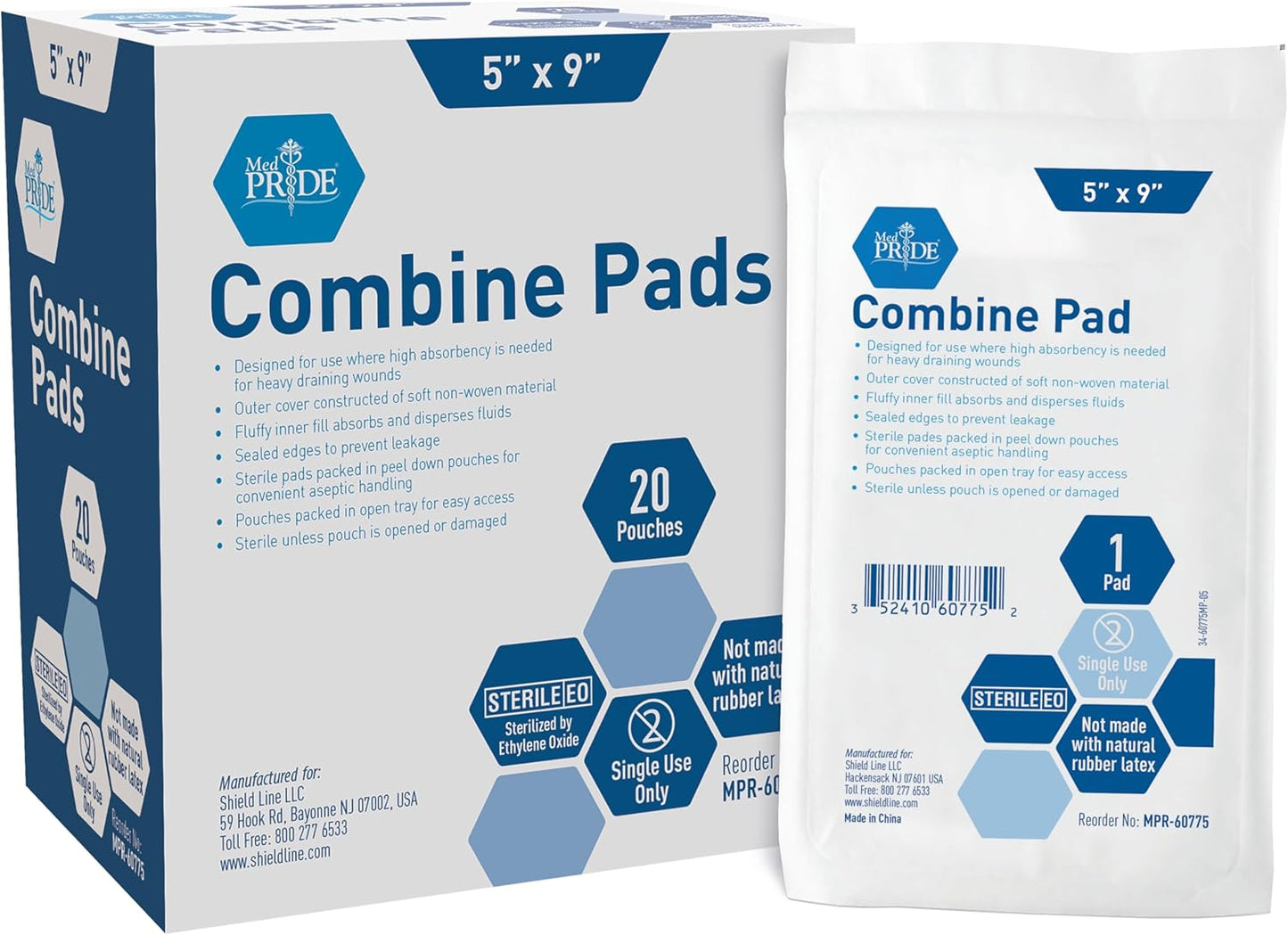 MedPride Sterile Abdominal- ABD Combine Pads,5x9 Inches | For Heavy Draining Wounds, 20/Box, Case of 20 (400 Count)