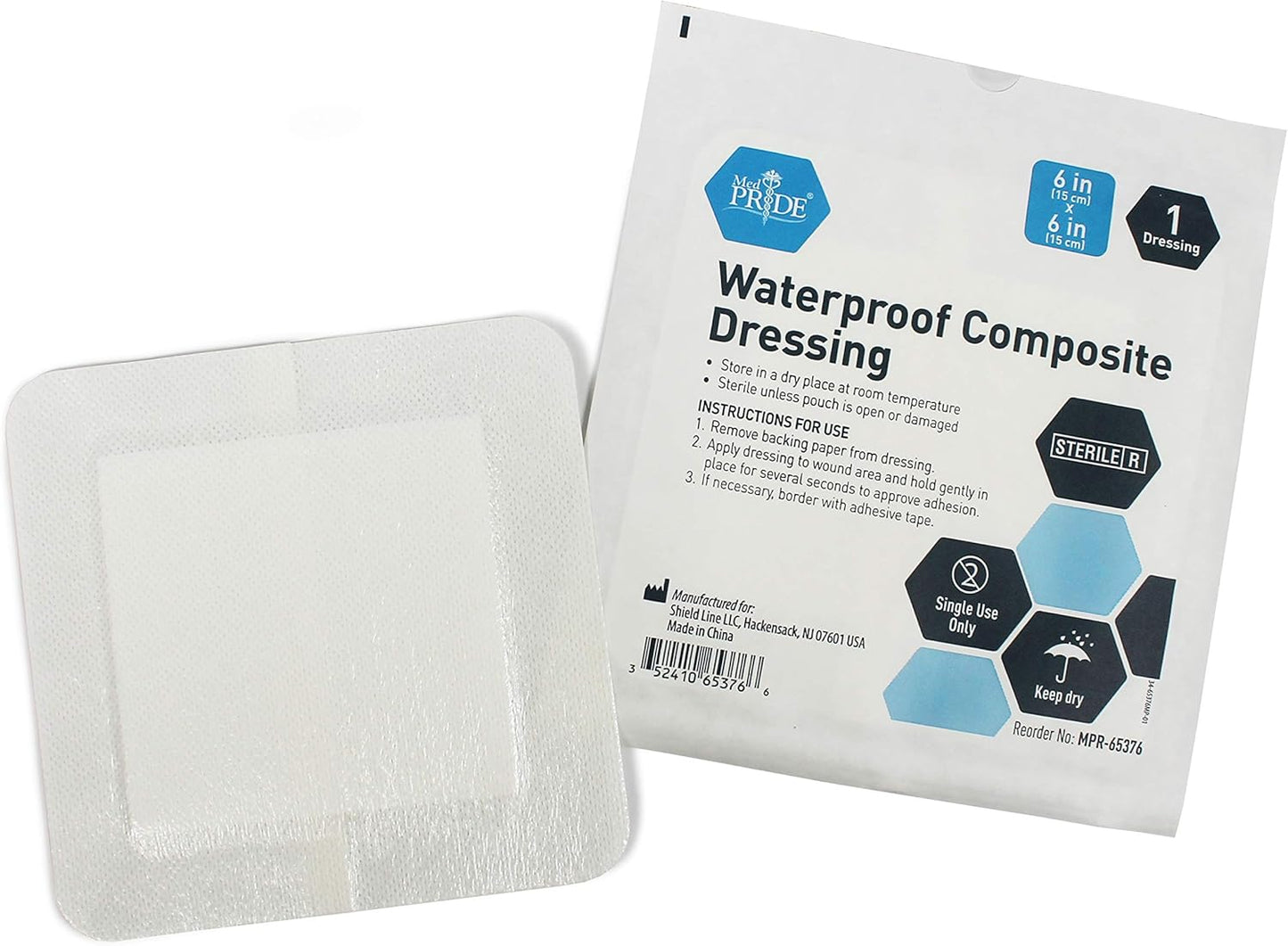 Medpride Waterproof Composite Dressing 6"x6" - 10/Pack, Case of 20 (200 Count)