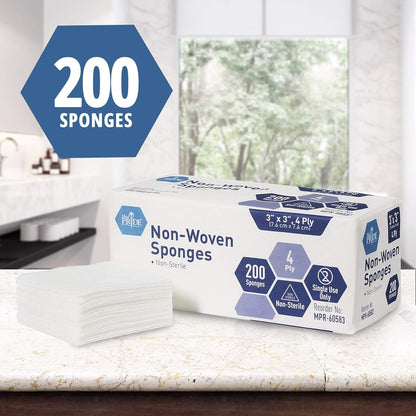 MedPride Non-Woven Surgical Sponges, First Aid Wound Care Dressing Sponge Non-Sterile - 3"x3" - 4 Ply, 200/Box, Case of 20 (4000 Count)