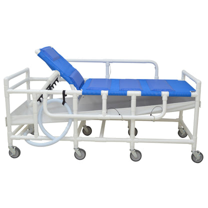 MJM International 910-B Bariatric shower gurney with three position elevating headrest, close cell water proof foam pad, drain pan & drain hose, 600 lbs weight capacity