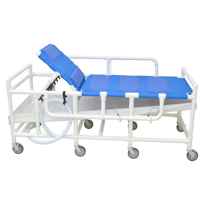 MJM International 910-B Bariatric shower gurney with three position elevating headrest, close cell water proof foam pad, drain pan & drain hose, 600 lbs weight capacity